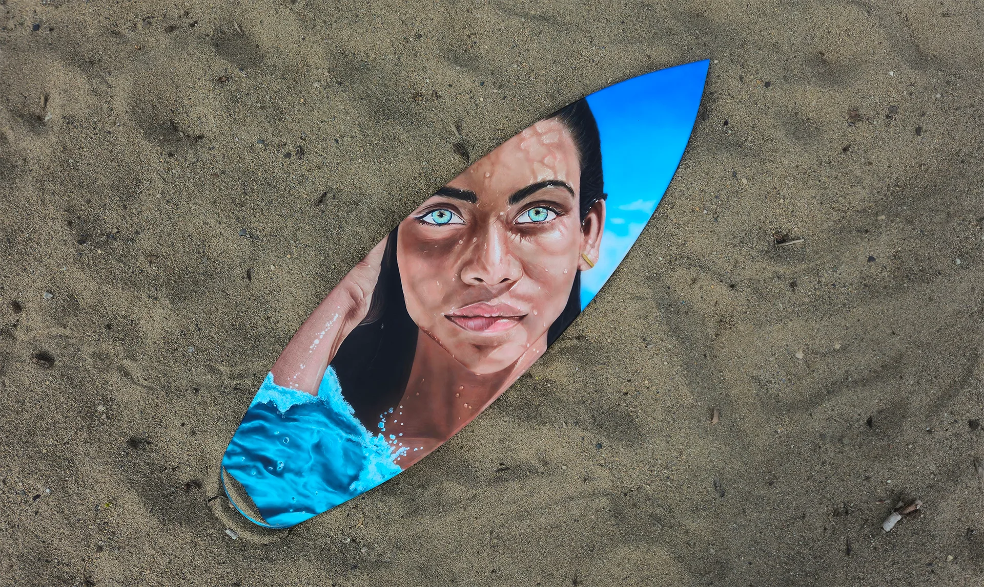 portrait airbrushed on decorative surfboard