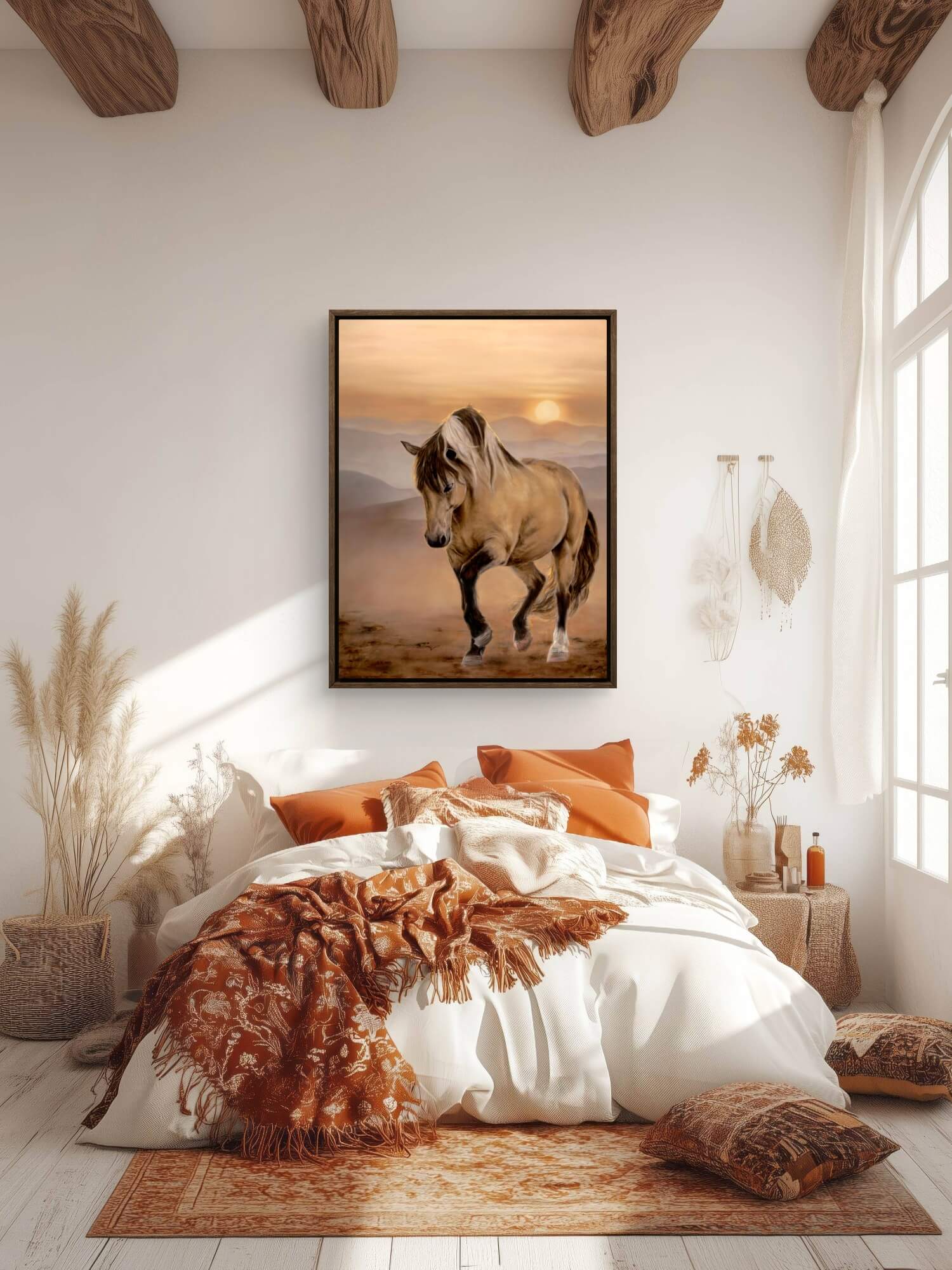 year of the fire horse inspired painting art print hanging in bedroom