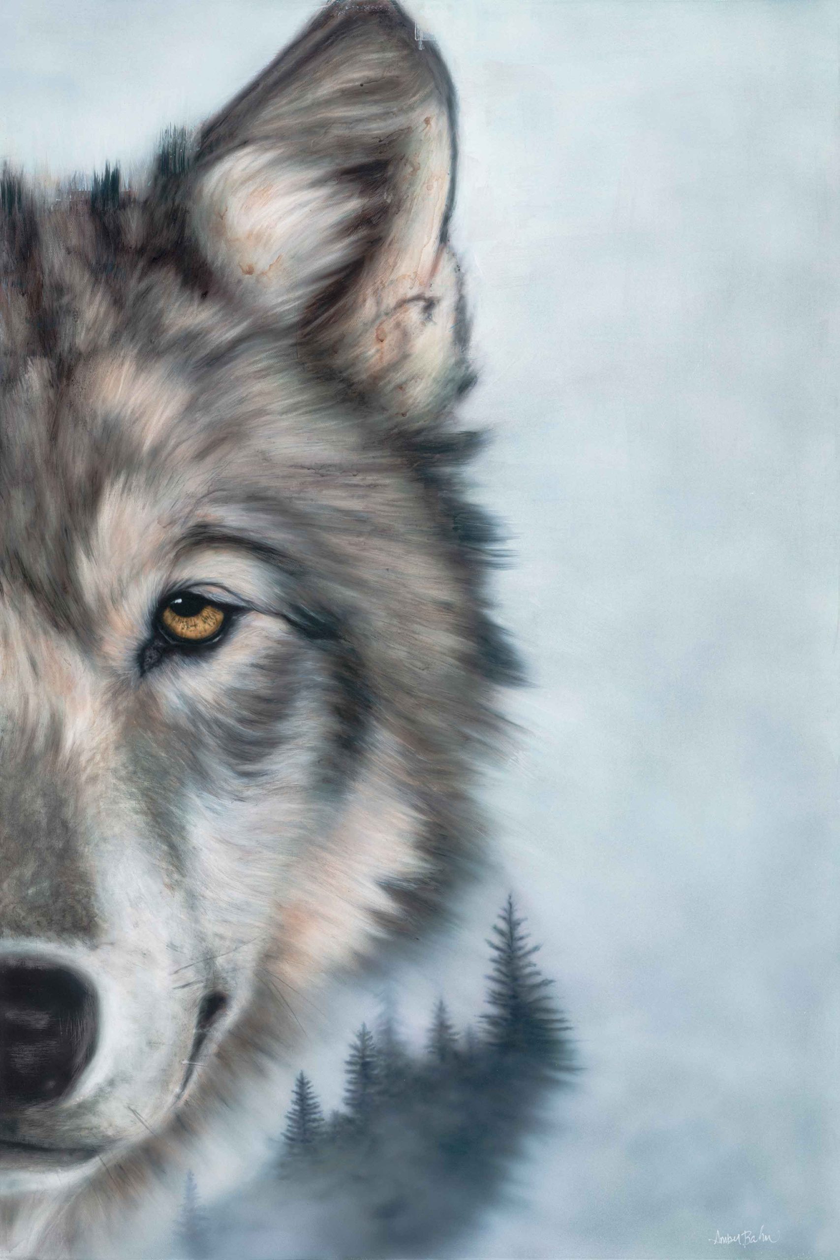 Original wolf painting by Canadian artist Amber Bahm